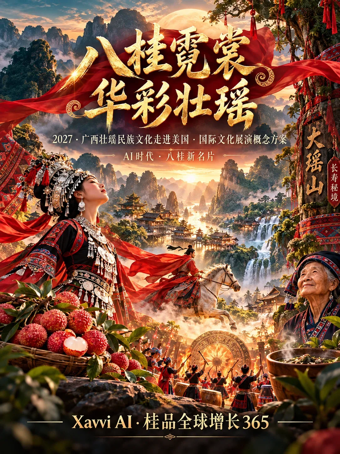 Bagui Neon Splendor — Zhuang-Yao culture showcase poster